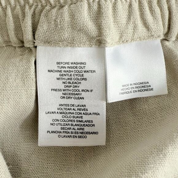 Nine West Linen Blend Pants Wide Leg Women Size Large Khaki Beige Elastic Waist - Picture 4 of 5